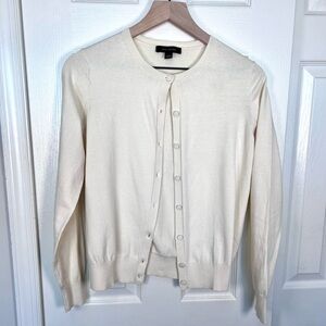Ann Taylor Ivory Lightweight Cardigan Sweater with Fabric Buttons